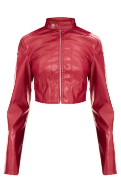 Red Faux Leather Biker Jacket