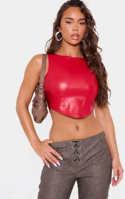 Red Faux Leather Crop Top