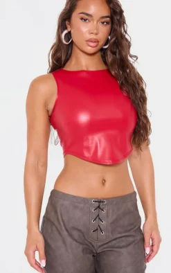 Red Faux Leather Crop Top