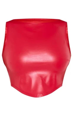 Red Faux Leather Crop Top