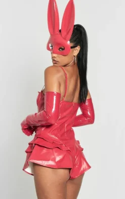 Red Faux Leather Frill Short Detail Strappy Romper