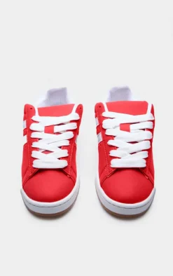 Red Faux Suede Stripe Chunky Lace Up Sneakers
