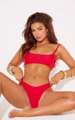 Red Flower Applique High Leg Bikini Bottoms