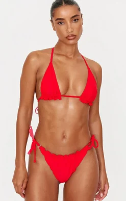 Red Frill Edge Padded Bikini Top