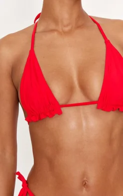 Red Frill Edge Padded Bikini Top