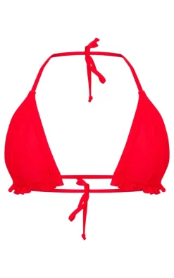 Red Frill Edge Padded Bikini Top