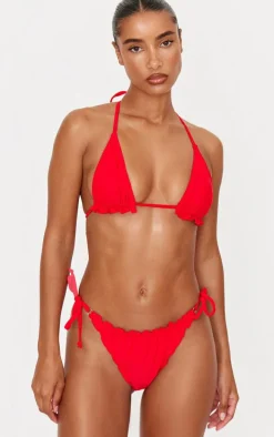 Red Frill Edge Ruched Back Bikini Bottoms