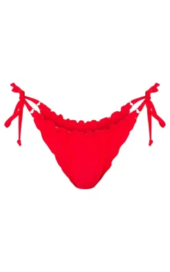 Red Frill Edge Ruched Back Bikini Bottoms