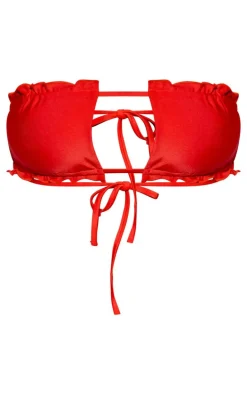 Red Frill Edge Trim Detail Bandeau Bikini Top