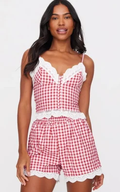 Red Gingham Check Corset PJ Set