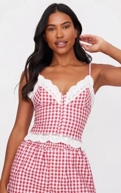 Red Gingham Check Corset PJ Set