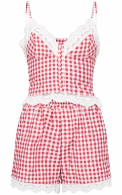 Red Gingham Check Corset PJ Set