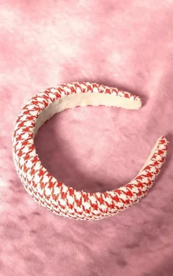 Red Gingham Check Padded Headband