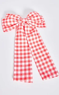 Red Gingham Oversized Bow Hair Clip