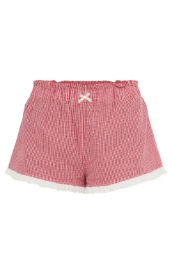 Red Gingham Printed Frill Hem Mini Short