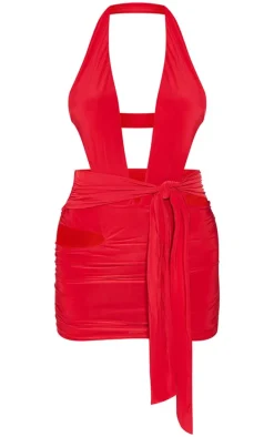 Red Halterneck Cut Out Bodycon Dress