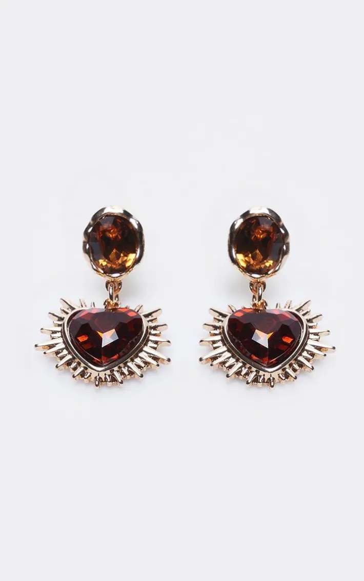 Red Heart Jewel Statement Stud Earrings