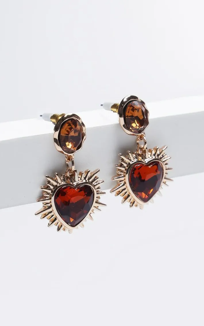 Red Heart Jewel Statement Stud Earrings