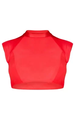Red High Neck Short Sleeve Top