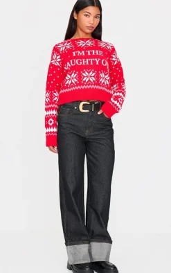 Red Im The Naughty One Cropped Christmas Sweater