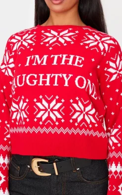 Red Im The Naughty One Cropped Christmas Sweater