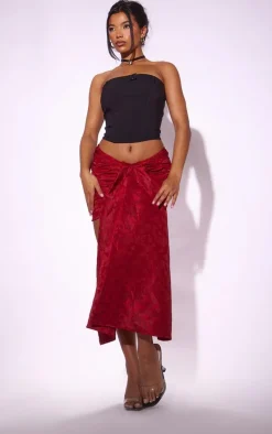 Red Jacquard Woven Drape Front Mini Skirt
