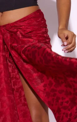 Red Jacquard Woven Drape Front Mini Skirt