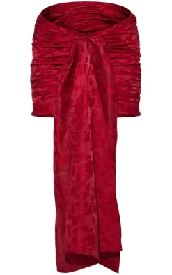 Red Jacquard Woven Drape Front Mini Skirt