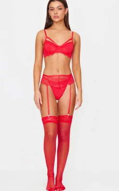 Red Lace 3 Piece Lingerie Set
