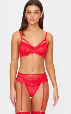 Red Lace 3 Piece Lingerie Set