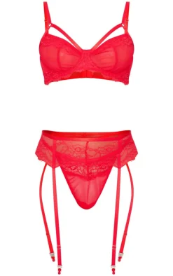 Red Lace 3 Piece Lingerie Set