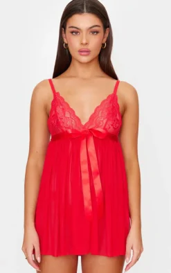Red Lace Bow Detail Babydoll