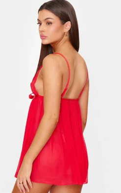 Red Lace Bow Detail Babydoll