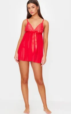 Red Lace Bow Detail Babydoll