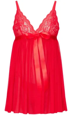 Red Lace Bow Detail Babydoll
