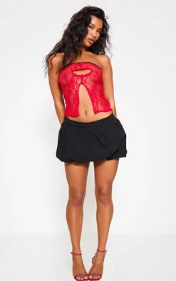 Red Lace Cut Out Front Split Hem Bandeau
