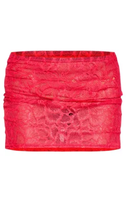 Red Lace Sheer Micro Mini Skirt