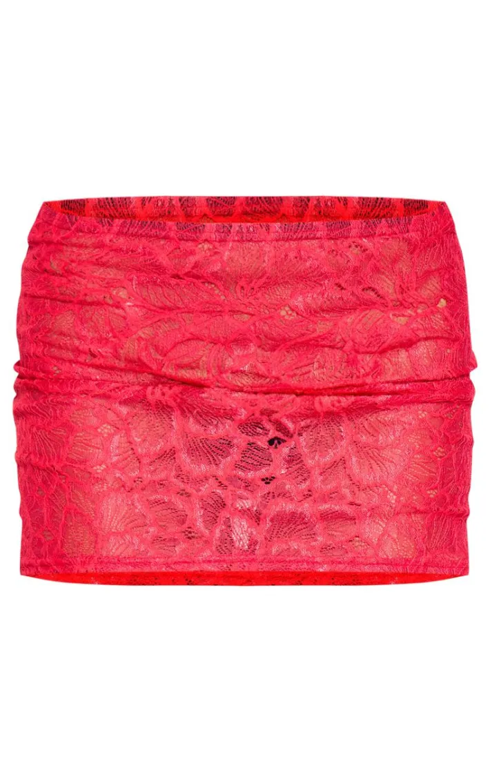Red Lace Sheer Micro Mini Skirt