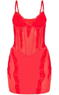 Red Lace Sheer Underwired Strappy Bodycon Dress