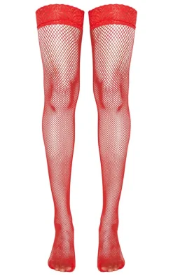 Red Lace Top Fishnet Hold Up Stockings