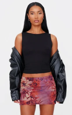 Red Leopard Printed Lined Mesh Mini Skirt