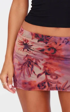 Red Leopard Printed Lined Mesh Mini Skirt