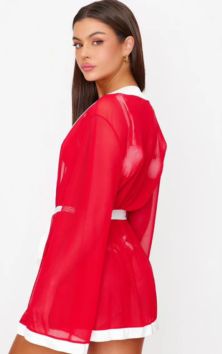 Red Mesh Christmas Pom Pom Robe