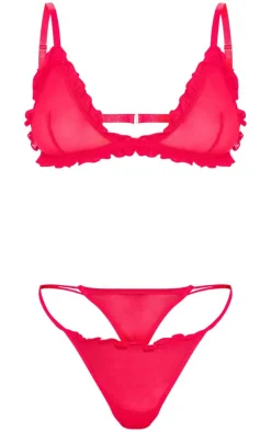 Red Mesh Frill Lingerie Set