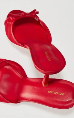 Red Mesh Round Toe Bow Strap Mid Heeled Mules