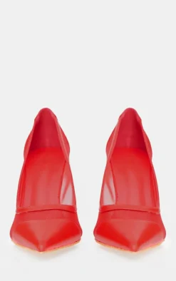 Red Mesh Wide Fit Point Toe Contrast High Stiletto Court Heels