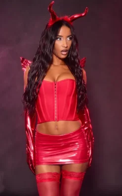 Red Micro Vinyl Mini Skirt