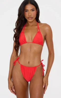 Red Mix & Match Halterneck Mini Ruched Triangle Bikini Top