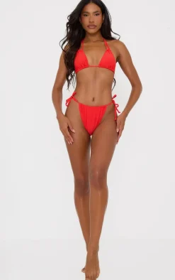 Red Mix & Match Halterneck Mini Ruched Triangle Bikini Top