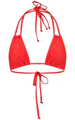 Red Mix & Match Halterneck Mini Ruched Triangle Bikini Top